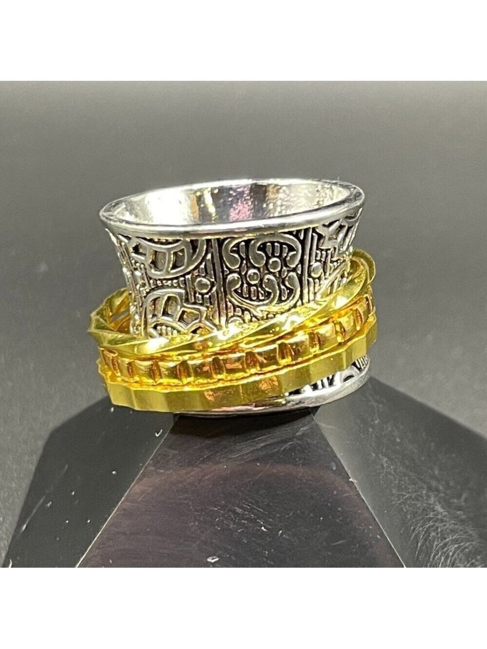 Boho Spinner Ring Two Tone Funky and Chunky #647 - Picture 3 of 11